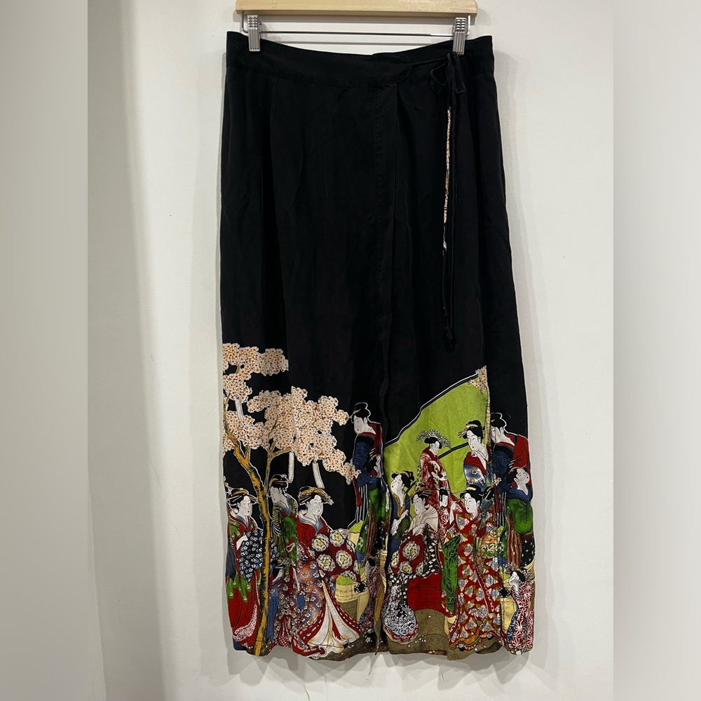 Citron Santa Monica Vintage Oriental Long Faux Wrap Skirt Black Multicoloured M